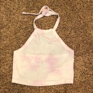 Pink and white tie dye halter top crop